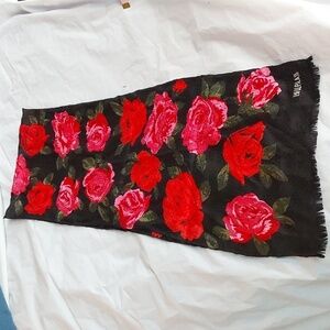 Bill Blass Womens Silk Pink Red Roses floral Scarf Vibrant  colorful Large